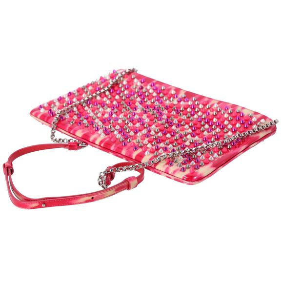 Christian Louboutin Loubiposh Clutch Bag Pink Cream Multi Patent Leather Studded - Picture 5 of 5